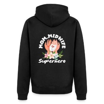 Midwife Superheroine Mom Midwife - Unisex Premium Organic Zip Hoodie - black - Back - Nico (187cm)