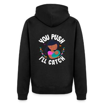 Vous appuyez sur J’attrape Midwife Design - Veste à capuche bio Premium Unisexe - noir - Dos - Nico (187cm)