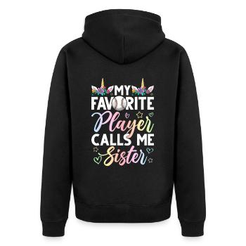 Softball Meine Lieblingsspielerin nennt mich - Unisex Premium Bio Zip Hoodie - Schwarz - Hinten - Nico (187cm)