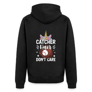 Catcher Hair Don't Care Softball Girl Illustration - Unisex Premium Bio Zip Hoodie - Schwarz - Hinten - Nico (187cm)