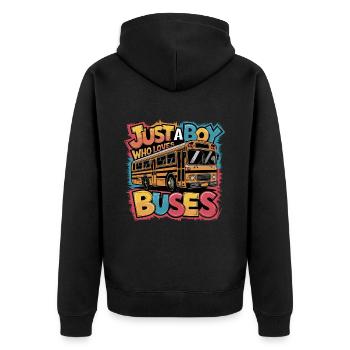 Just a Boy Who Loves Buses for Bus Lovers für - Unisex Premium Bio Zip Hoodie - Schwarz - Hinten - Nico (187cm)