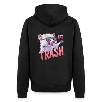 Trashy Opossum - Unisex Premium Bio Zip Hoodie - Schwarz - Hinten - Nico (187cm)