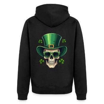 St Patricks Day Irischer Totenkopf - Unisex Premium Bio Zip Hoodie - Schwarz - Hinten - Nico (187cm)
