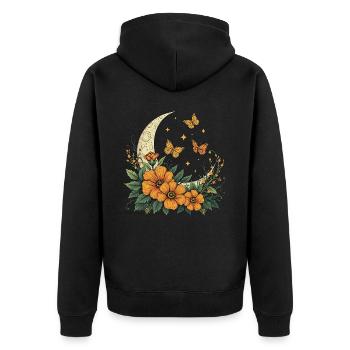 Croissant de lune avec des fleurs et des papillons - Veste à capuche bio Premium Unisexe - noir - Dos - Nico (187cm)