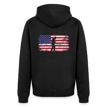 Saxophone American Flag - Unisex Premium Bio Zip Hoodie - Schwarz - Hinten - Nico (187cm)