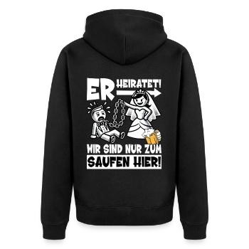 Junggesellenabschied Männer T-Shirt JGA Poltern - Unisex Premium Bio Zip Hoodie - Schwarz - Hinten - Nico (187cm)