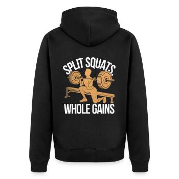 Bulgarische Kniebeuge Übung Fitness Workout Fitnessstudio - Unisex Premium Bio Zip Hoodie - Schwarz - Hinten - Nico (187cm)