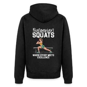 Bulgarische Kniebeuge Übung Fitness Workout Fitnessstudio - Unisex Premium Bio Zip Hoodie - Schwarz - Hinten - Nico (187cm)