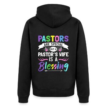 Die Frau eines Pastors ist ein Segen Kirchenführer - Unisex Premium Bio Zip Hoodie - Schwarz - Hinten - Nico (187cm)