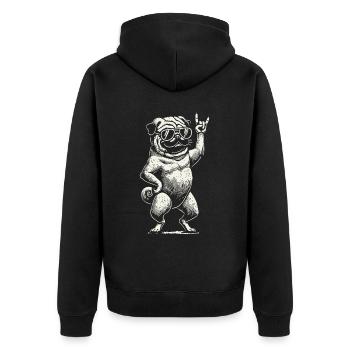 Rock Musik Mops Heavy Metal Festival Design - Unisex Premium Bio Zip Hoodie - Schwarz - Hinten - Nico (187cm)