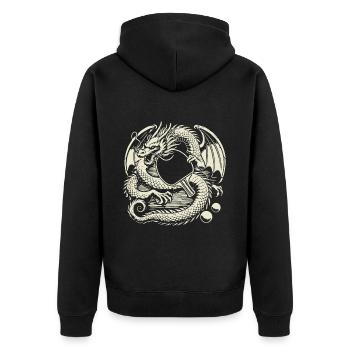 Drachen Tischtennis Kunst für Tischtennisfans - Unisex Premium Bio Zip Hoodie - Schwarz - Hinten - Nico (187cm)