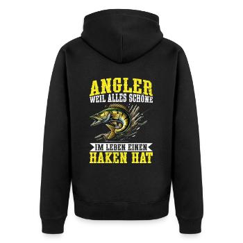Angler Angelrute Witziges Fischer Hobbyfischer - Unisex Premium Bio Zip Hoodie - Schwarz - Hinten - Nico (187cm)