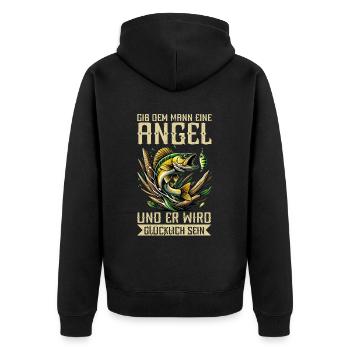 Angler Angelrute Witziges Fischer Hobbyfischer - Unisex Premium Bio Zip Hoodie - Schwarz - Hinten - Nico (187cm)