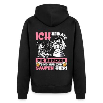 Junggesellenabschied Männer T-Shirt Bräutigam JGA - Unisex Premium Bio Zip Hoodie - Schwarz - Hinten - Nico (187cm)