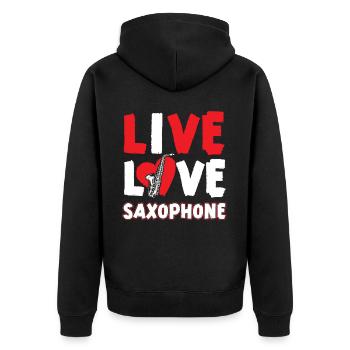 Saxophone Live Love Saxophone - Unisex Premium Bio Zip Hoodie - Schwarz - Hinten - Nico (187cm)