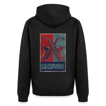 Saxophone Retro Vintage Saxophone - Unisex Premium Bio Zip Hoodie - Schwarz - Hinten - Nico (187cm)