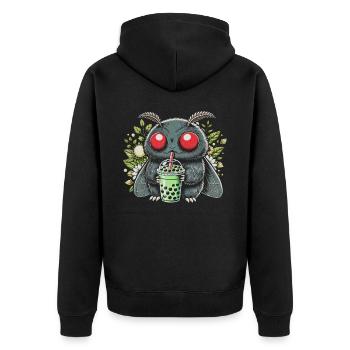 Mothman Drinking Bubble Tea - Unisex Premium Bio Zip Hoodie - Schwarz - Hinten - Nico (187cm)