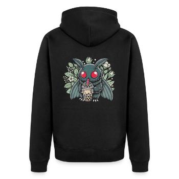 Mothman Enjoying Bubble Tea - Unisex Premium Bio Zip Hoodie - Schwarz - Hinten - Nico (187cm)
