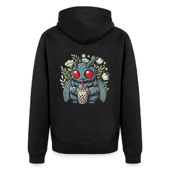 Funny Mothman with Bubble Tea - Unisex Premium Bio Zip Hoodie - Schwarz - Hinten - Nico (187cm)