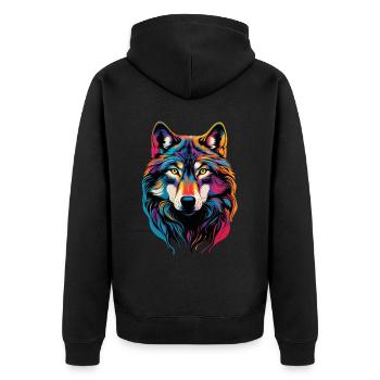 Wolf Liebhaber Wildtier Kunst Wolf Bunt Tier - Unisex Premium Bio Zip Hoodie - Schwarz - Hinten - Nico (187cm)