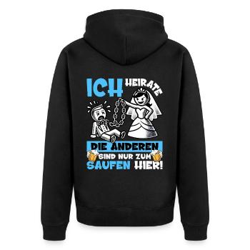 JGA Männer T-Shirt Bräutigam Junggesellenabschied - Unisex Premium Bio Zip Hoodie - Schwarz - Hinten - Nico (187cm)