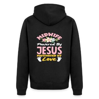 Midwife Driven by Jesus Love - Unisex Premium Organic Zip Hoodie - black - Back - Nico (187cm)