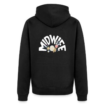 Hebamme Blumenmotiv Eleganz - Unisex Premium Bio Zip Hoodie - Schwarz - Hinten - Nico (187cm)