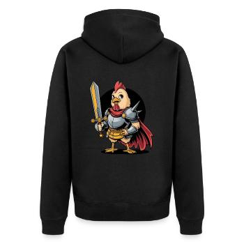 Tapferer Hahn-Ritter in mittelalterlicher Rüstung - Unisex Premium Bio Zip Hoodie - Schwarz - Hinten - Nico (187cm)