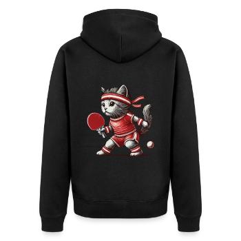 Niedliche Katze Tischtennis Retro Vintage Style - Unisex Premium Bio Zip Hoodie - Schwarz - Hinten - Nico (187cm)