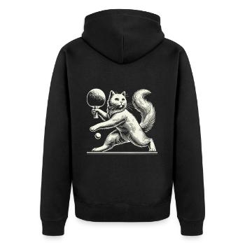 Cute cat playing table tennis with charm - Unisex Premium Organic Zip Hoodie - black - Back - Nico (187cm)
