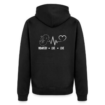 Midwife Life Love Heartbeat - Unisex Premium Organic Zip Hoodie - black - Back - Nico (187cm)