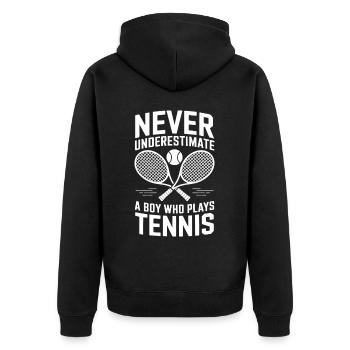 Tennis Spruch Jungs Lustiges Tennis Geschenk - Unisex Premium Bio Zip Hoodie - Schwarz - Hinten - Nico (187cm)