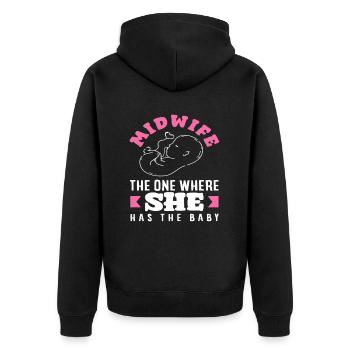 Midwife who has the baby - Unisex Premium Organic Zip Hoodie - black - Back - Nico (187cm)