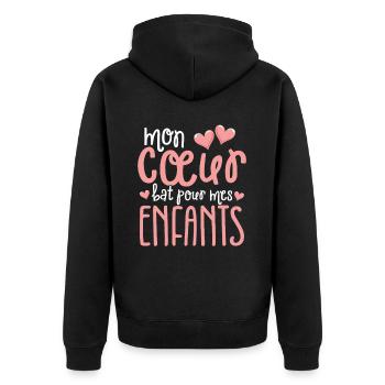 Mon Cœur Bat Pour Mes Enfants Loving Parents - Unisex Premium Organic Zip Hoodie - black - Back - Nico (187cm)