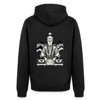 Musik Retro Streetwear DJ Samurai Graffiti - Unisex Premium Bio Zip Hoodie - Schwarz - Hinten - Nico (187cm)