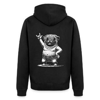 Funny Retro Rock Music Festival Pug Design - Unisex Premium Organic Zip Hoodie - black - Back - Nico (187cm)