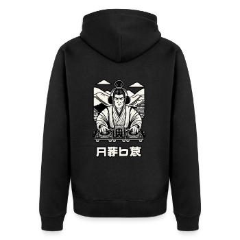 DJ Samurai Musik Retro Streetwear Graffiti - Unisex Premium Bio Zip Hoodie - Schwarz - Hinten - Nico (187cm)
