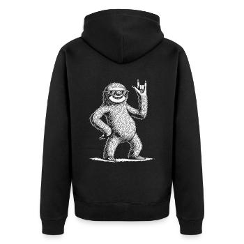 Lustiges Faultier Rock Musik Heavy Metal Konzert - Unisex Premium Bio Zip Hoodie - Schwarz - Hinten - Nico (187cm)
