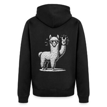 Rock Musik Lustige Heavy Metal Lama Konzert Design - Unisex Premium Bio Zip Hoodie - Schwarz - Hinten - Nico (187cm)