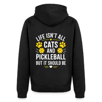 Pickleball Spruch Katze Lustig Pickleball Geschenk - Unisex Premium Bio Zip Hoodie - Schwarz - Hinten - Nico (187cm)