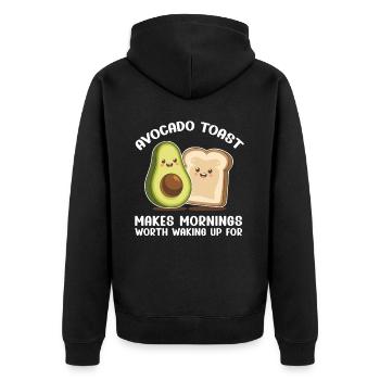 Avocado Toast Liebhaber Vegetarisches Essen Guacamole - Unisex Premium Bio Zip Hoodie - Schwarz - Hinten - Nico (187cm)