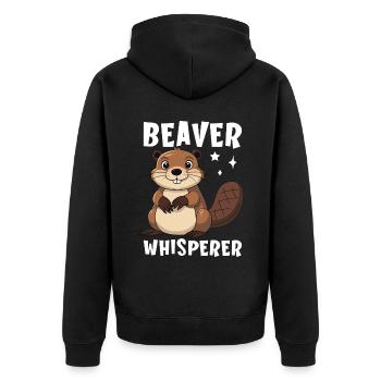 Beaver Whisperer - Unisex Premium Bio Zip Hoodie - Schwarz - Hinten - Nico (187cm)