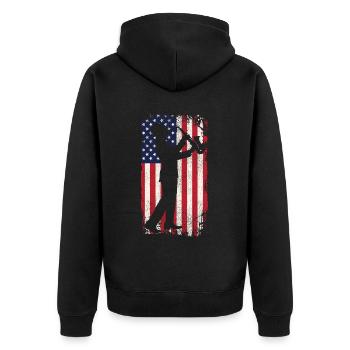 Saxophone American Flag - Unisex Premium Bio Zip Hoodie - Schwarz - Hinten - Nico (187cm)