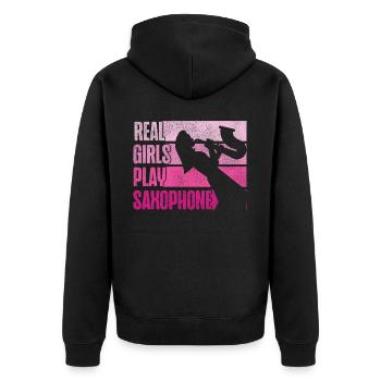 Saxophone Rétro Vintage Real Girls - Veste à capuche bio Premium Unisexe - noir - Dos - Nico (187cm)