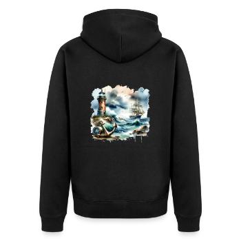 Motif nautique rétro ancre phare navire - Veste à capuche bio Premium Unisexe - noir - Dos - Nico (187cm)