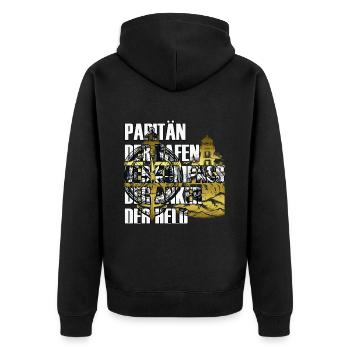 Papitän Motiv Retro Anker Leuchtturm Schiff - Unisex Premium Bio Zip Hoodie - Schwarz - Hinten - Nico (187cm)