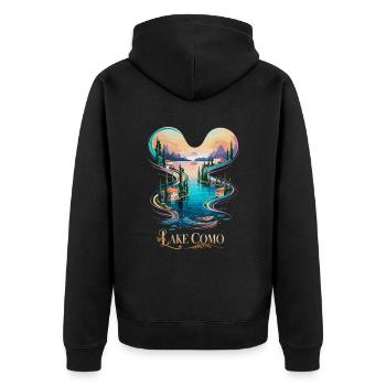 Comer See Ikonische italienische Schönheit Reise - Unisex Premium Bio Zip Hoodie - Schwarz - Hinten - Nico (187cm)