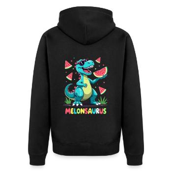Melonsaurus Lustiger Dinosaurier für einen - Unisex Premium Bio Zip Hoodie - Schwarz - Hinten - Nico (187cm)