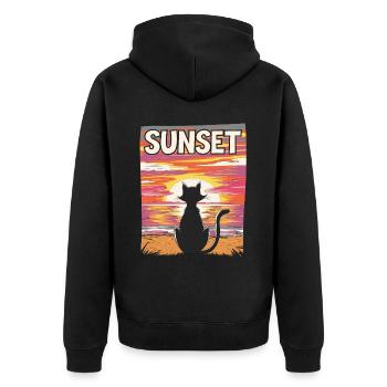 Friedlicher Sonnenuntergang Katze für eine - Unisex Premium Bio Zip Hoodie - Schwarz - Hinten - Nico (187cm)