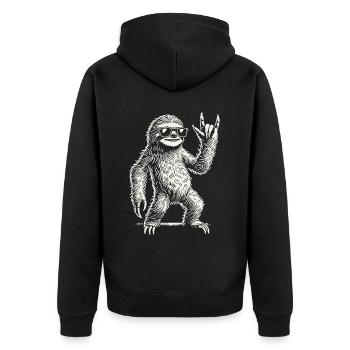 Faultier Rock Musik Heavy Metal Konzert Festival - Unisex Premium Bio Zip Hoodie - Schwarz - Hinten - Nico (187cm)